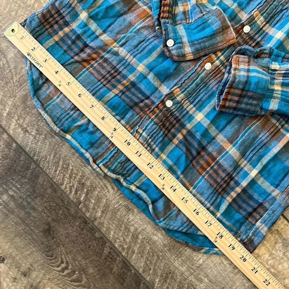J. Crew Men's Slim Teal Brown Plaid Button Down Shirt Size M